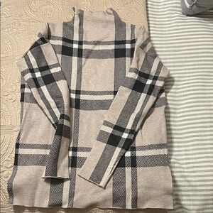 Max Studio Plaid Cowl Neck Sweater - Black and Tan